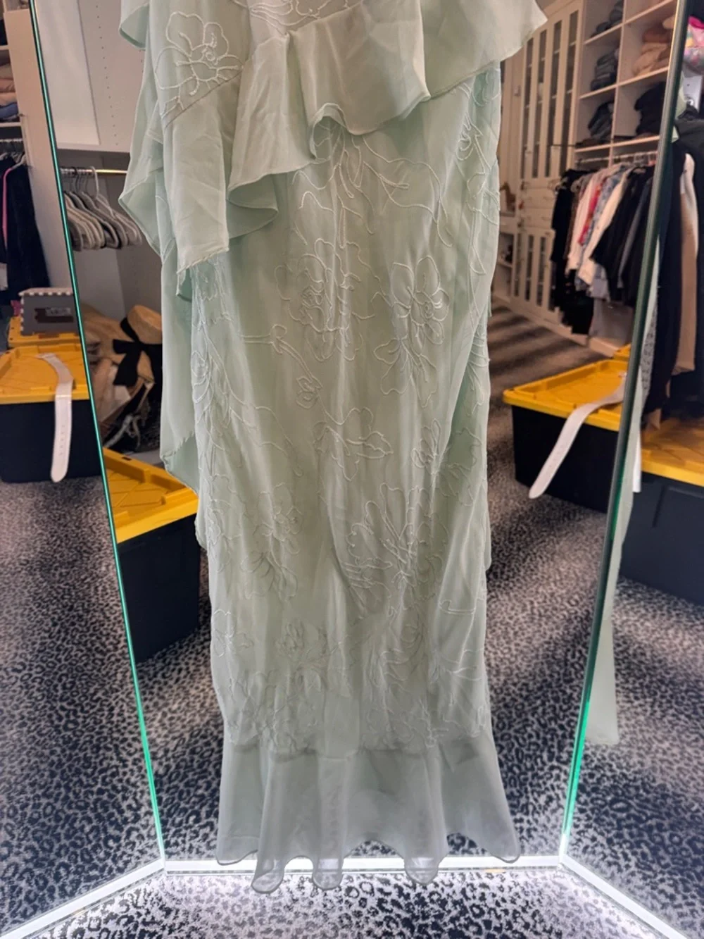 Petal & Pup One-Shoulder Ruffle Maxi Dress in Sage - Picture 6 of 7